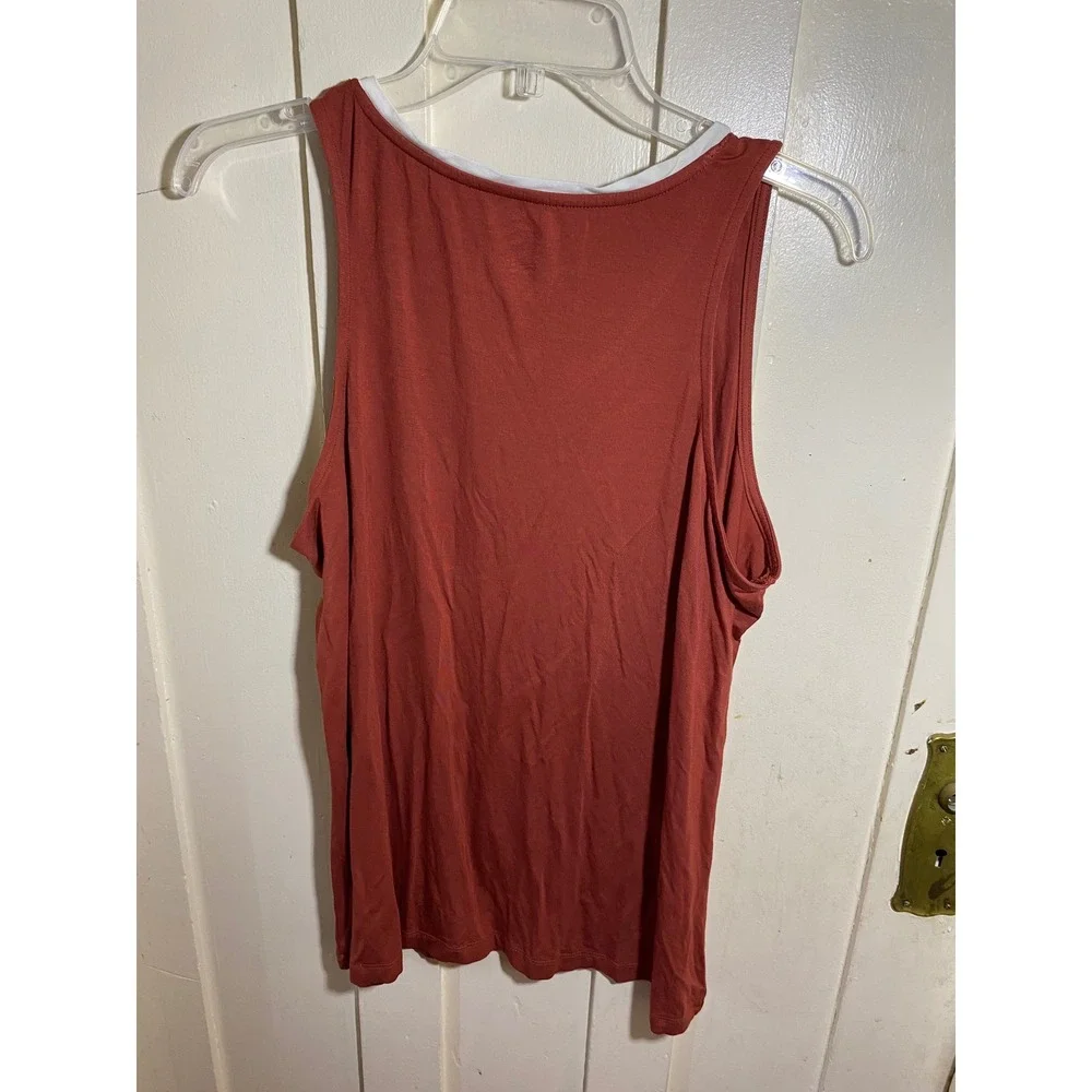 Bamboo Viscose Henley Tank and Shorts Pajama Set Rust White Polka Dot Large - Picture 7 of 9